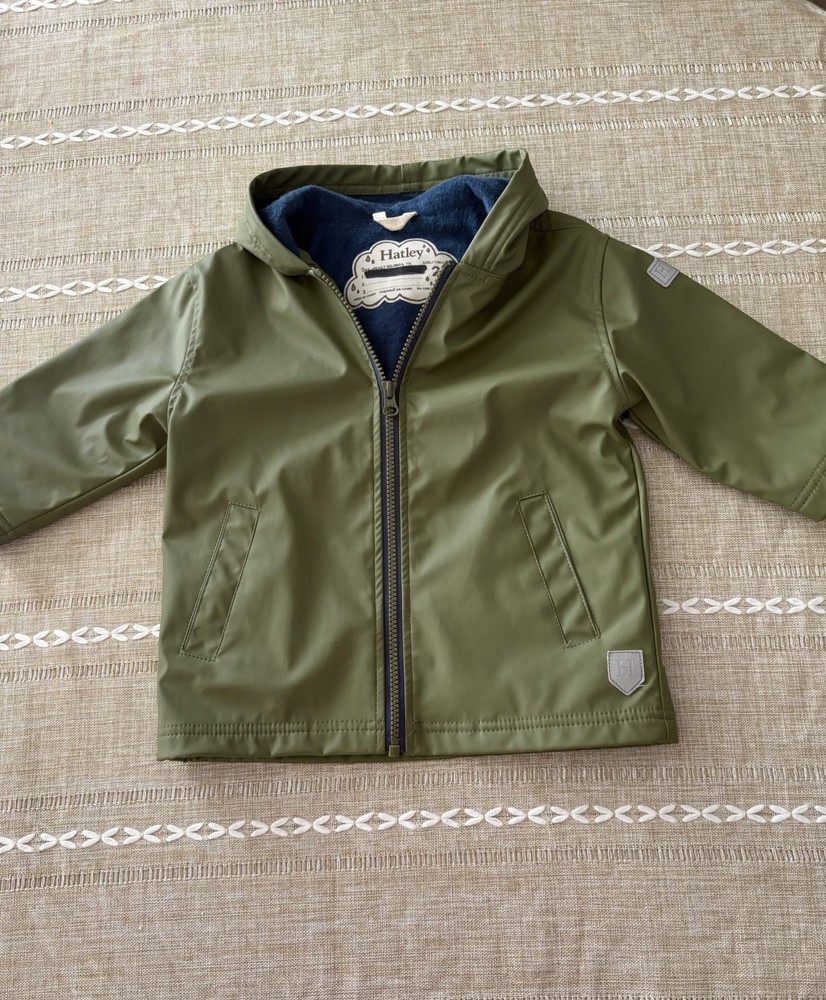 Hatley Forest Green Zip-Up Splash Jacket Hooded Toddler Size 2