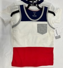 Carters Boys 2-Piece TANK TOP/T-SHIRT Set (WHITE/BLUE/RED 2T) NWT