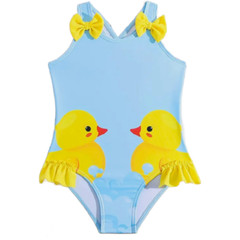 Cute Duck 1pc Baby Size 1/2 Swimwear Bowknot Ruffled Bathing Blue Swimsuit New