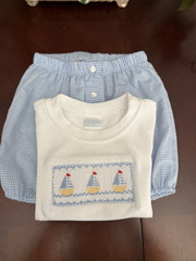 EDGEHILL COLLECTION BABY BOY 2 PIECE SIZE 9 MONTHS SMOCKED SAILBOAT