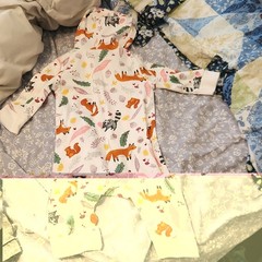 Old Navy White/Multicolor Animal Print Cotton Knit Zip Hooded Coverall 3-6M