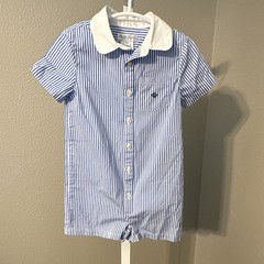 Ralph Lauren Boys Blue/White Striped Collared Short Sleeve Cotton Romper 12M