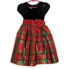Bonnie Jean Big Girls Short-Sleeve Velvet Metallic-Plaid Taffeta Dress Size 3T