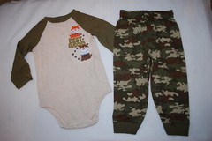 Baby Boys WAFFLE KNIT L/S SHIRT Green Beige DOGS BEST BUDDIES Camo Pants 18 MO