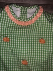 Anavini Hand Smocked Halloween Embroidered Green Check Pumpkin Dress Girls 12M