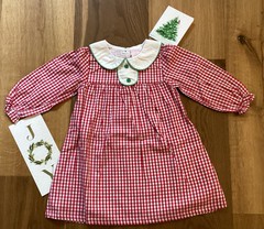 NWOT Stitchy Fish Boutique Girls 3T Red Gingham Dress Green Trim Christmas