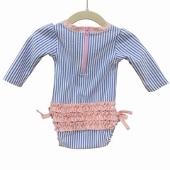 Ruffle Butts Seersucker One-Piece Rashguard Swimsuit NWOT 3-6 months