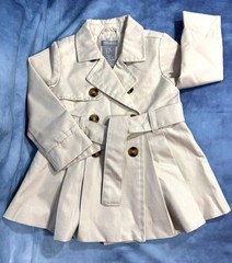 New Tahari Toddler Girl’s 12M Trench Coat Double Breasted Belted Pleated Beige