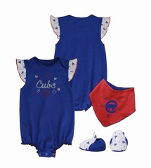 MLB Chicago Cubs Logo 3-Piece Bodysuit Bib Booties Set 0/3 Months
