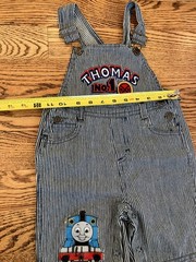 Vintage Kids Thomas the Tank Engine Denim Overalls Embroidered Trains Size 24M
