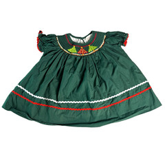 Lil Cactus Smocked Christmas Dress 3-6 Months – Green Corduroy Holiday Trees