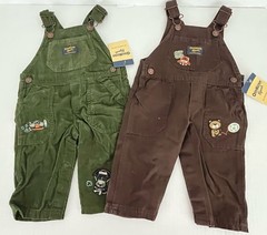 Oshkosh B’gosh Boys’ 6 months Overalls Green Brown Embroidered Corduroy Twill 2p