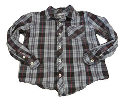 Arizona Button Up Dress Shirt Boys 5T Black Gray Plaid Long Sleeve Collared Top