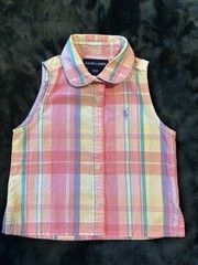 Ralph Lauren Sleeveless Button Down Pastel Plaid Baby Girl 12 Months Top Shirt