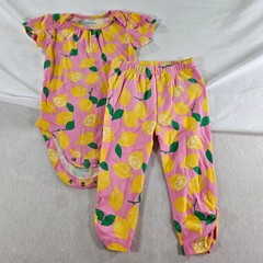 Bundles Baby Place Lemon Bodysuit Leggings Set 12-18M Pink Yellow Cotton