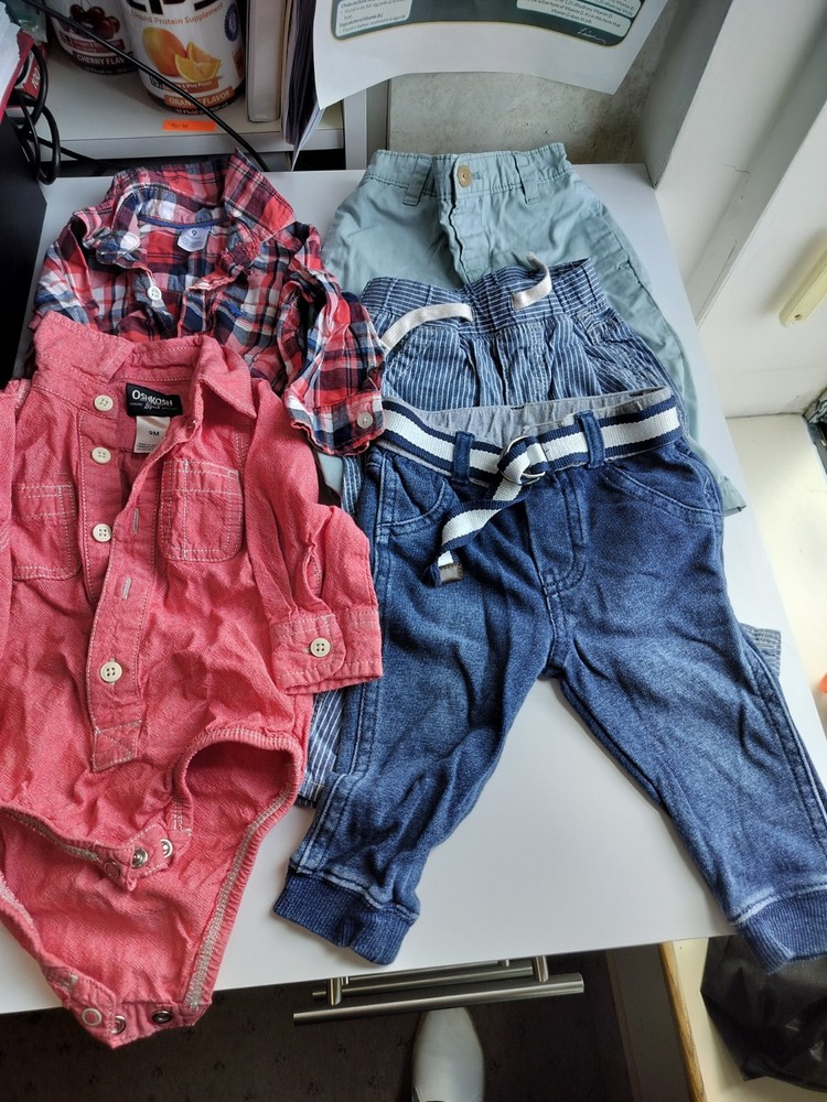Lot of 5- 3 Baby Gap Boy Pants Jeans Size 6-12 Month & 2 SHIRTS 9 Month EUC