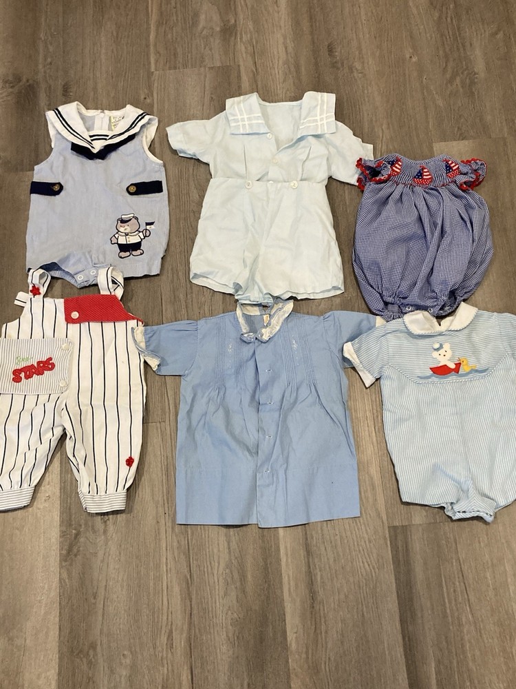 Lot Of 6 Vintage Baby Rompers Various Sizes (4 Boys And 2 Girls)