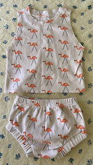Baby Billie Blooms Muscle Tee & Bloomer Outfit Flamingos Size 0-3 Months Used