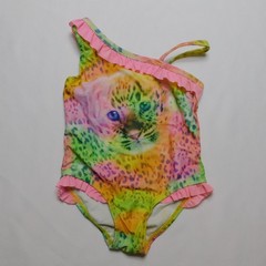 OP Toddler Girls Rainbow Leopard Cat One Shoulder Swimsuit Bathing Suit 24M
