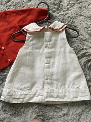 Baby Girl Jacadi Paris 6 Month White Dress with Orange Cardigan Button Front
