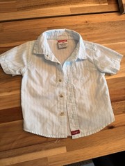 Wrangler Boys 12M Blue/White Striped Cotton Short Sleeve Button-Up Shirt