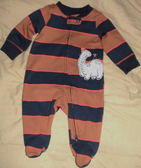 DINOSAUR-CARTER’S BROWN* BLUE & ORANGE STRIPED FOOTED SLEEPER-SIZE 3 MONTHS-NEW