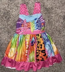 Vintage Lisa Frank Toddler Summer Dress 12-18 Months Multi-Color Pink Green Blue