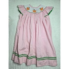 Stellybelly Girls Pink Gingham Smocked Pumpkin Dress 3T Fall Thanksgiving Ric Ra