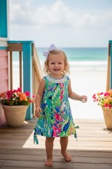 Lilly Pulitzer Baby Girls Coral Reef Print Shift Dress Size 2 Scalloped Lace 2T