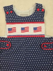 LIL CACTUS American Flag 4th Of July Patriotic Hand Smocked Jon Jon Size 6-12M