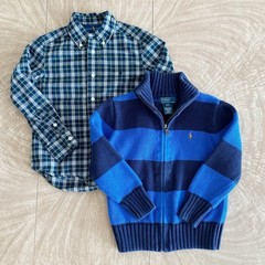 Lot of 2 Polo Ralph Lauren Tops Shirt Sweater Boys Size 4T Plaid Striped Knit