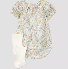 NWT Carter’s Just One You Baby Girls’ 2pc Floral Romper w/ Tights – Blue