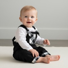 Overalls 100% Wool Baby Boy 6M Black Reversible Lined Flannel Plaid Preppy Check