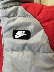 NIKE Baby Puffer Snowsuit One Piece Bunting Racer Silver/Red 24 Months