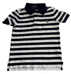 Polo Ralph Lauren Size 3T Top White Navy Blue Stripe Multi Color Pony Polo Shirt