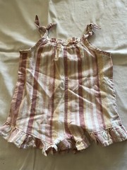 Little Co By Lauren Conrad Girls Pink Peach Cream Striped Ruffled Romper 9 Month