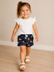 OshKosh B’gosh Toddler Girls’ 2 PC Tie Sleeve Tee & Glitter Heart Shorts Set 3T