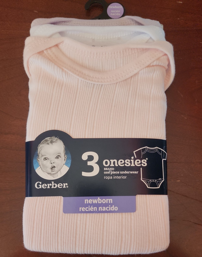 Gerber Onsies Newborn 3 Pack Girl NEW Pink White Purple Short Sleeves Rosewater