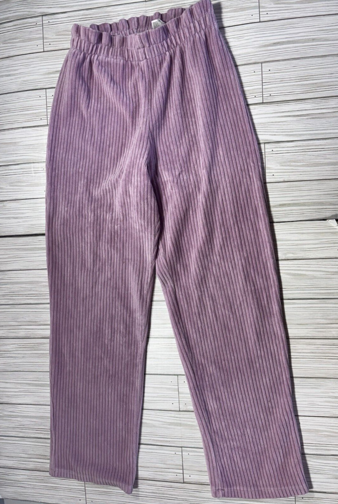 H&M Ribbed Lavender High-Waisted Pants – Size 10 – Terry Material