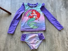 Disney 2 Piece Long Sleeve Rash Guard & Brief Bottom Swim Set Little Mermaid 5T