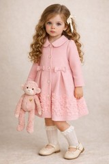 Nannette Toddler Gir1s Coat 18 Months Pink Long Sleeve Embroidered Pleated
