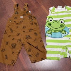 Carhartt Overalls Baby Boys 9M Brown Animal Print Bibs Plus Free Cute Froggy