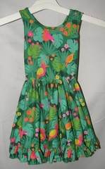 GIRLHOOD Girls Sz 3 Soft Stretchy Tropical Bird Sleeveless Ruffle Twirl Dress