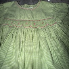 Petit Pomme Smocked Dress Long Sleeve Green Gingham Flowers Toddler Kids Sz 4T