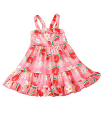 New Boutique Pink Watermelon Dress Size 12-18 Months Sleeveless Ruffle Tiered
