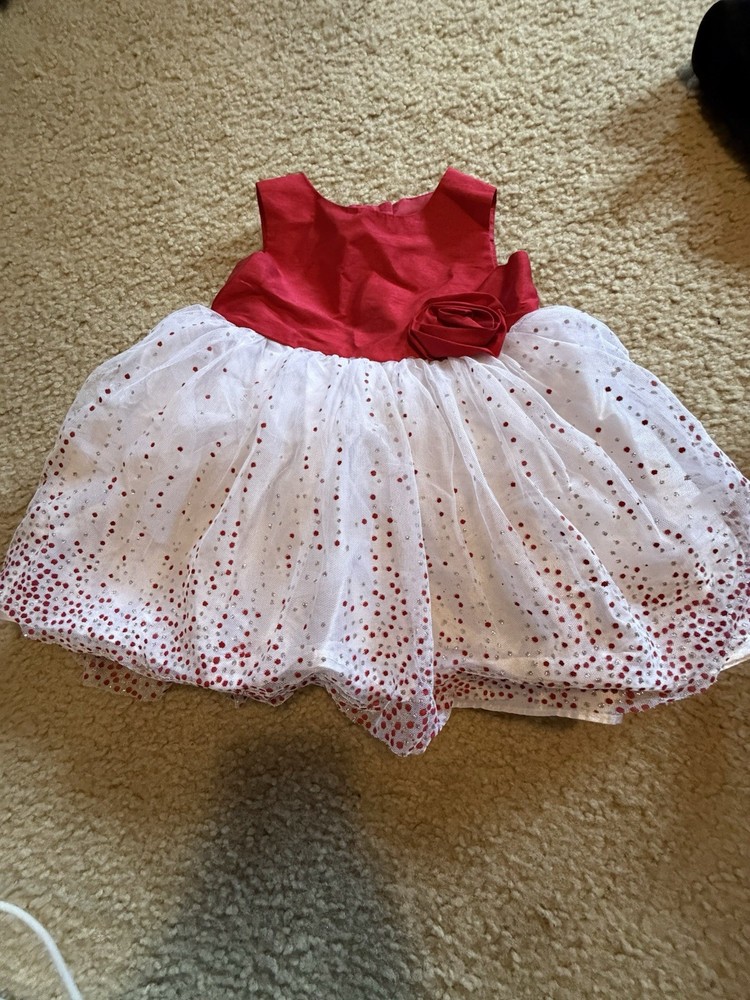New Holiday Editions Todder Girls Red & White sparkly Party Dress size 18 Mo.
