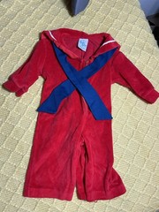 Vintage Baby Bliss Red Velour Sailor Suit One Piece Size 3 Months