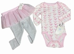 *Cloud Island 2pc Bodysuit Pink Chiffon Tutu Leggings Grey Baby Girl Size 6-9m