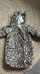 NWT Carters 0 6 Month Leopard Cheetah Bunting Snowsuit Ear Hood Soft Faux Fur