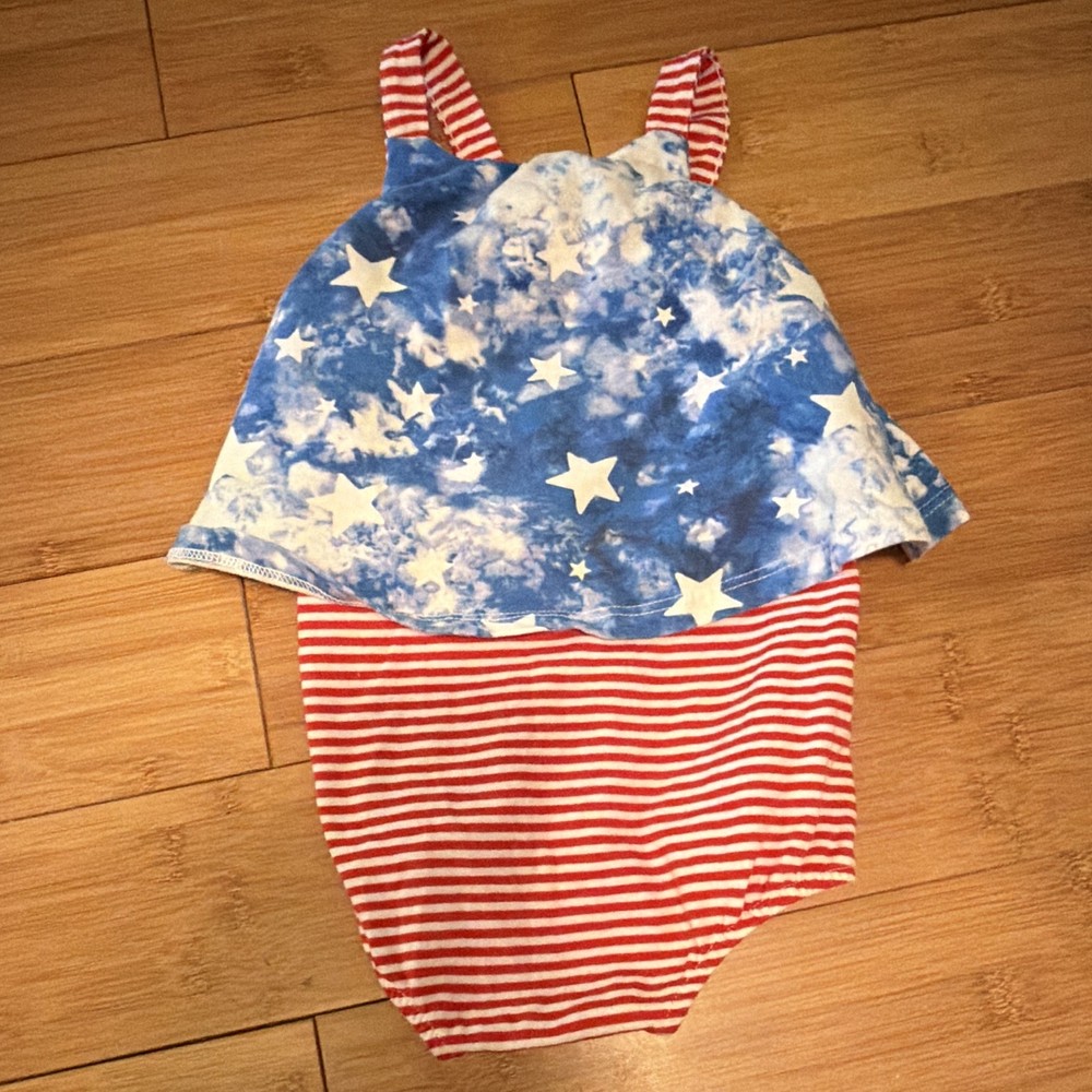 Cat & Jack 12M Patriotic Striped Stars Romper Sleeveless Snap Square Neck